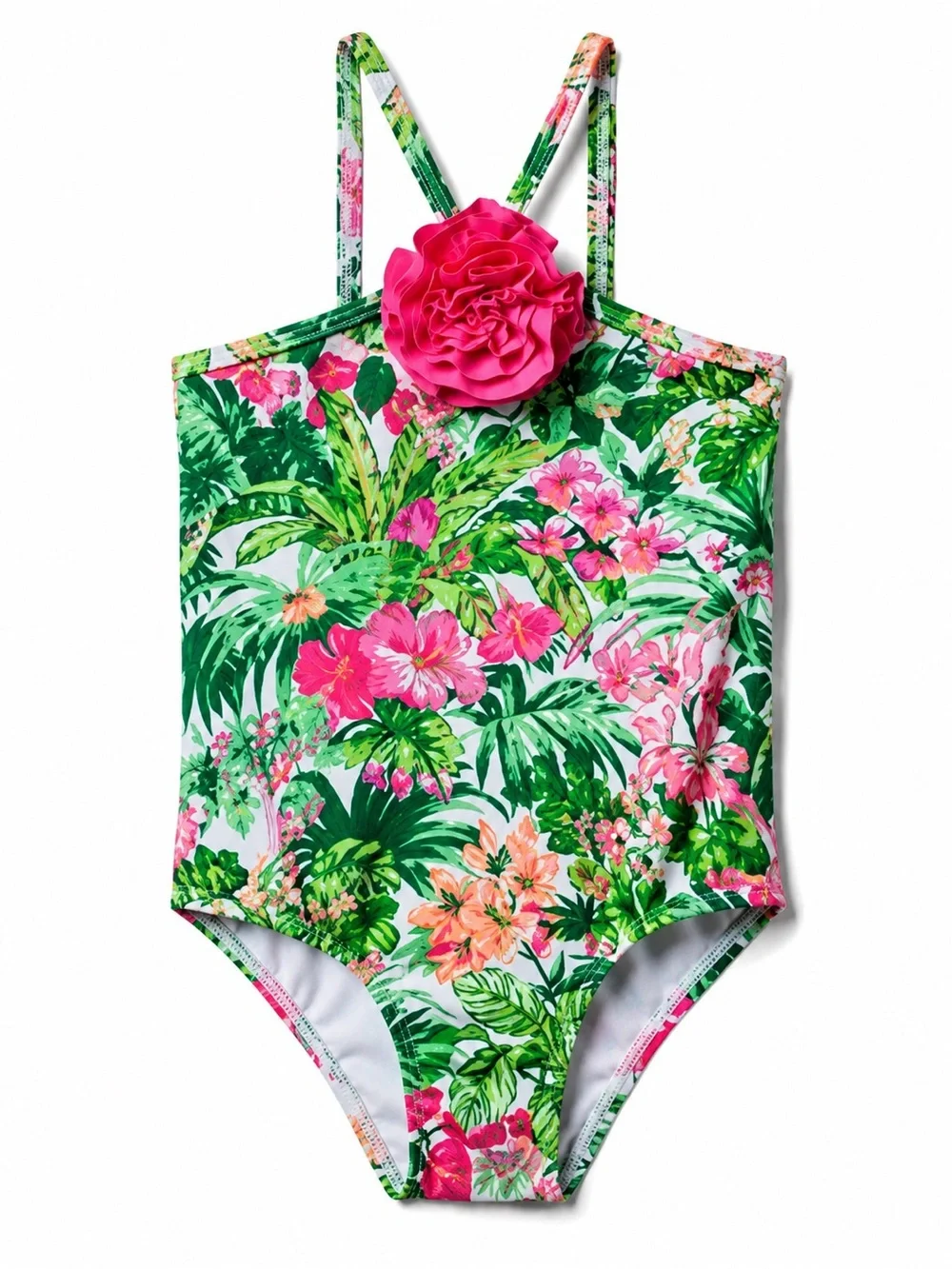 Janie and Jack Tropical Floral One Piece Swimsuit Girls Size 6 Pink Rosette